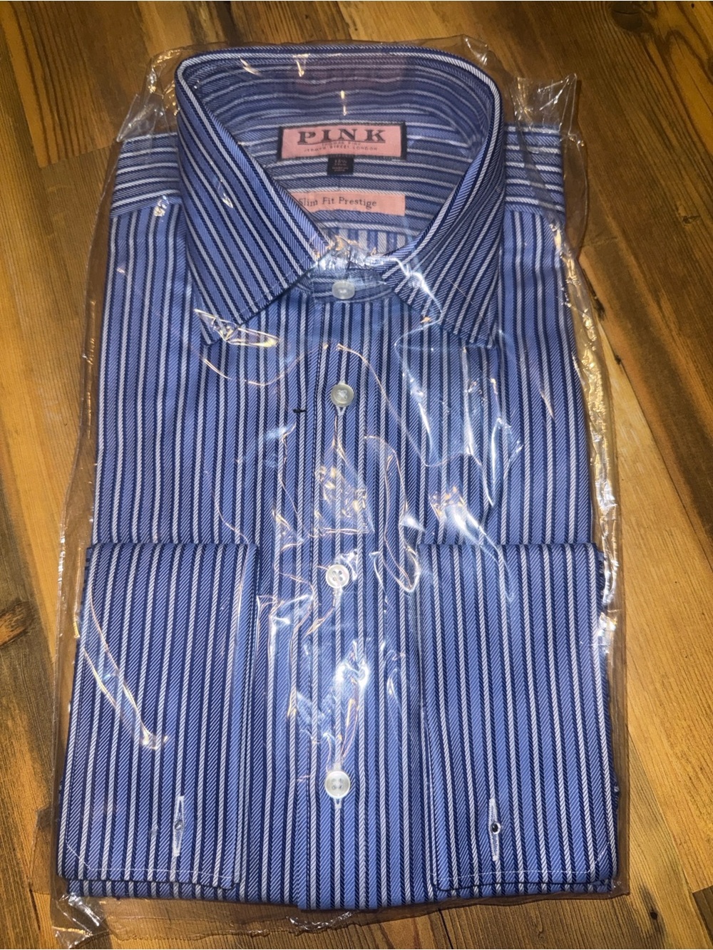 Thomas Pink Blue and White Striped Men's Dress Shirt
